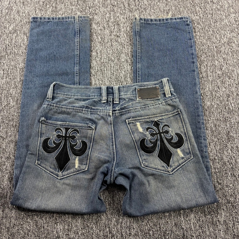 Vintage Y2K Affliction Bootcut Denim Killers Jeans 31x34 McBling Grunge Cross